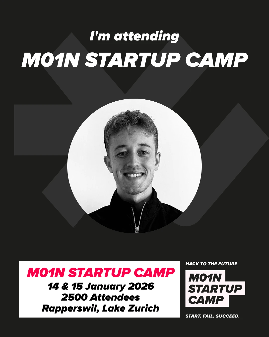 M01N Startup Camp branded LinkedIn graphic example created with Go Spread